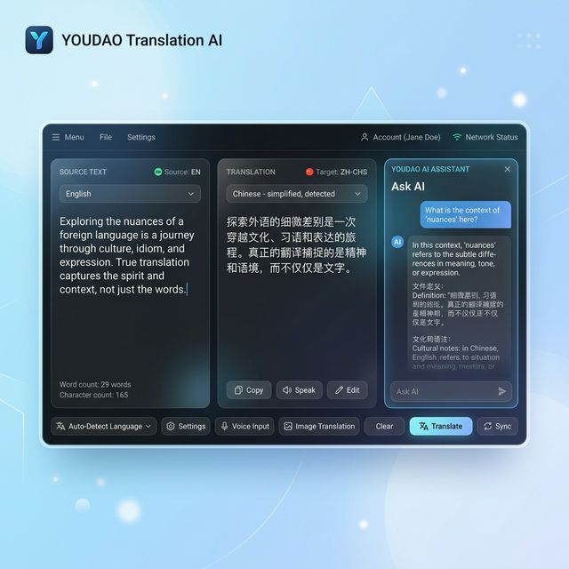 有道 AI 翻译客户端界面 - 比强大更强大的翻译工具